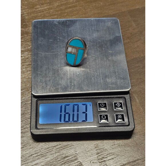 Vintage Sterling Silver Navajo Native American Natural Turquoise Ring Size 12 - Picture 5 of 5